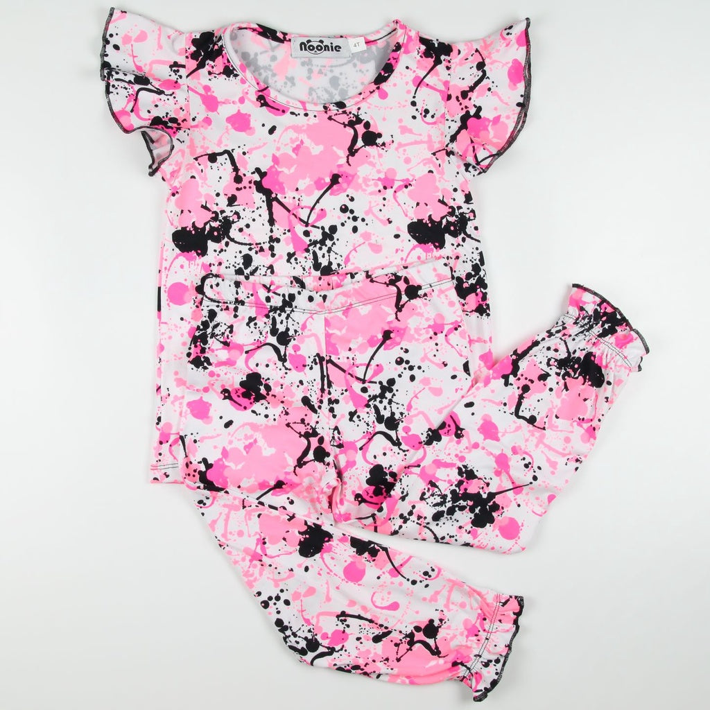< Clearance > Noonie- Girls Terno (3-12Y) - Butterfly Sleeves & Jogger Pajama Set