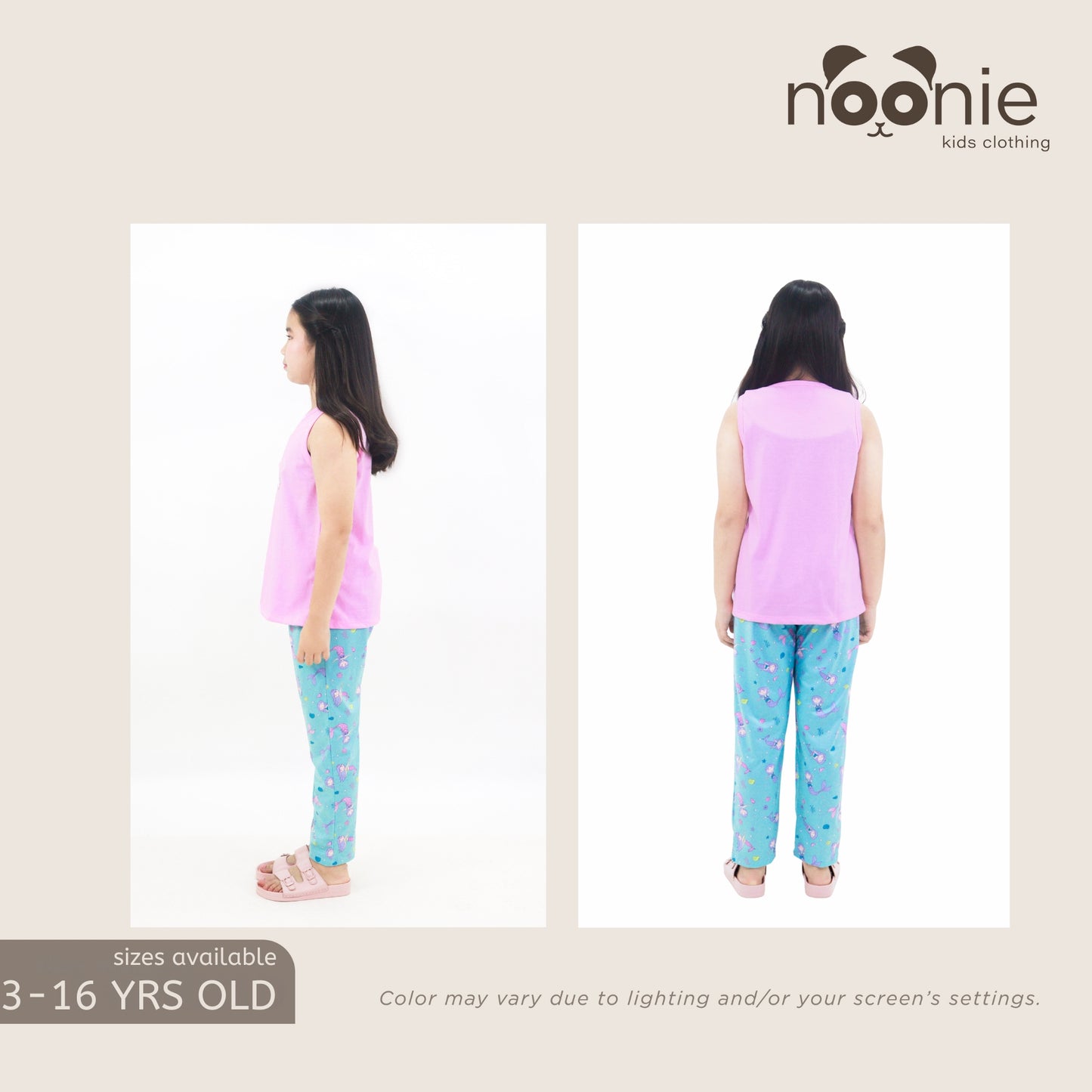 Noonie - Girls Terno (2-16yo) Premium Pajama Set - Cotton Sando with Graphic Print