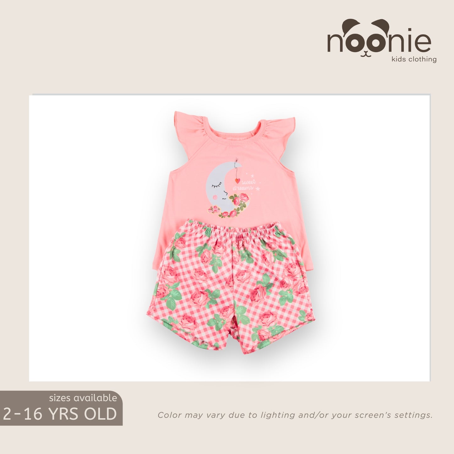Noonie - Girls Terno - Cotton Flutter Sando and Shorts Set - Top with Graphic Print