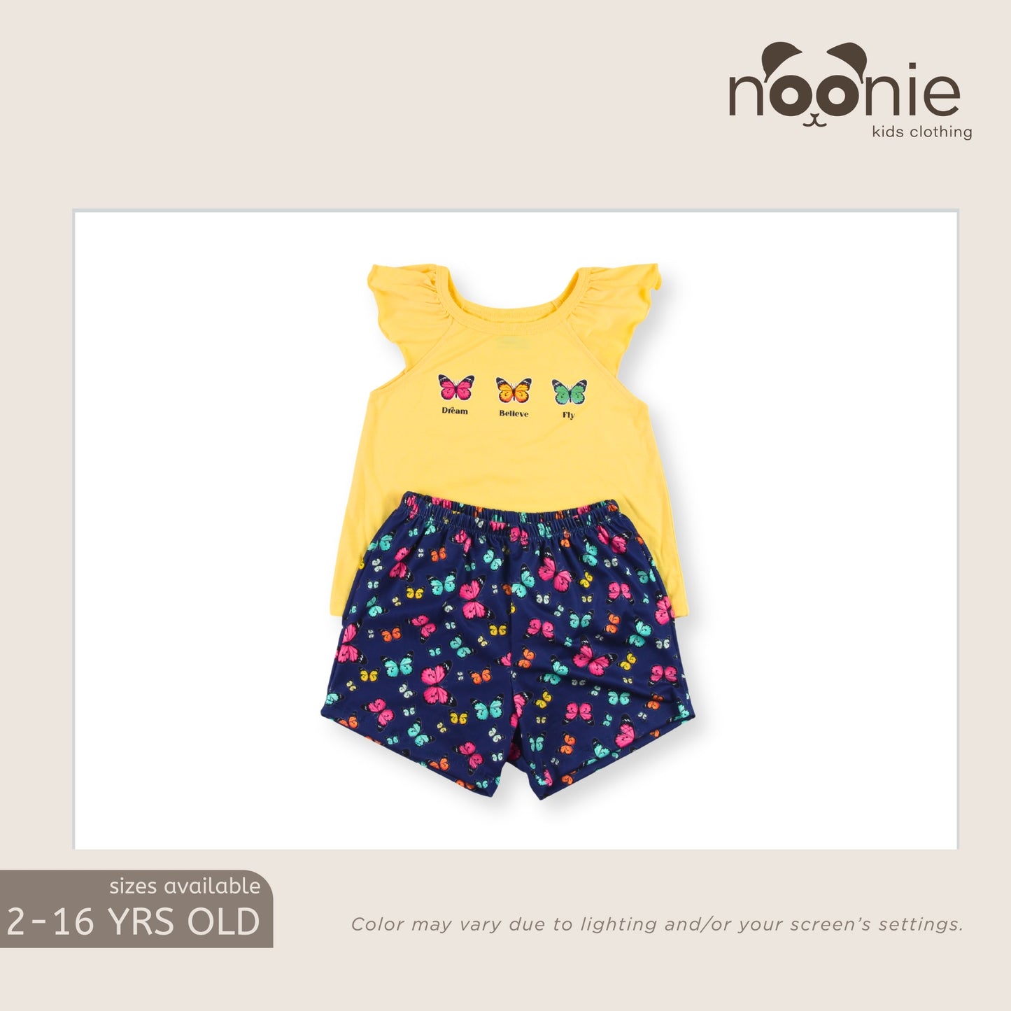 Noonie - Girls Terno - Cotton Flutter Sando and Shorts Set - Top with Graphic Print