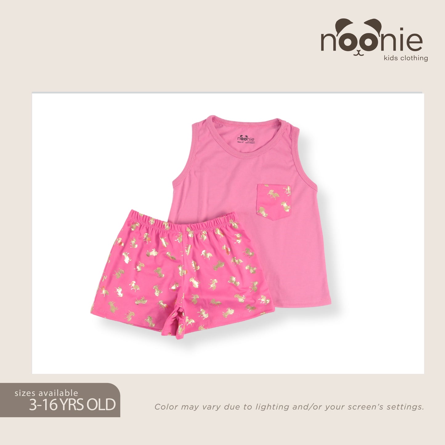 Noonie- Girls Terno (2-16Y) - Cotton Sando Tank & mini Shorts Set - Terno outfit for kids girls