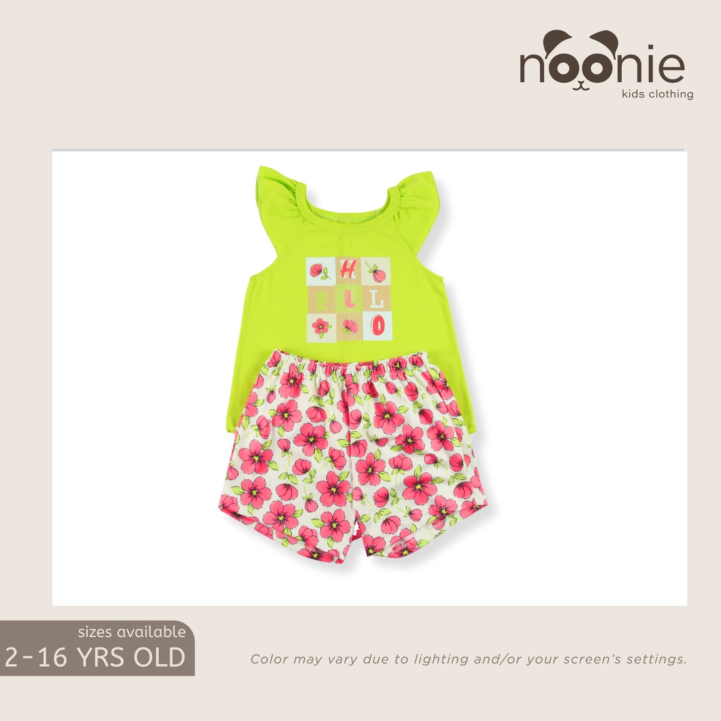 Noonie - Girls Terno - Cotton Flutter Sando and Shorts Set - Top with Graphic Print