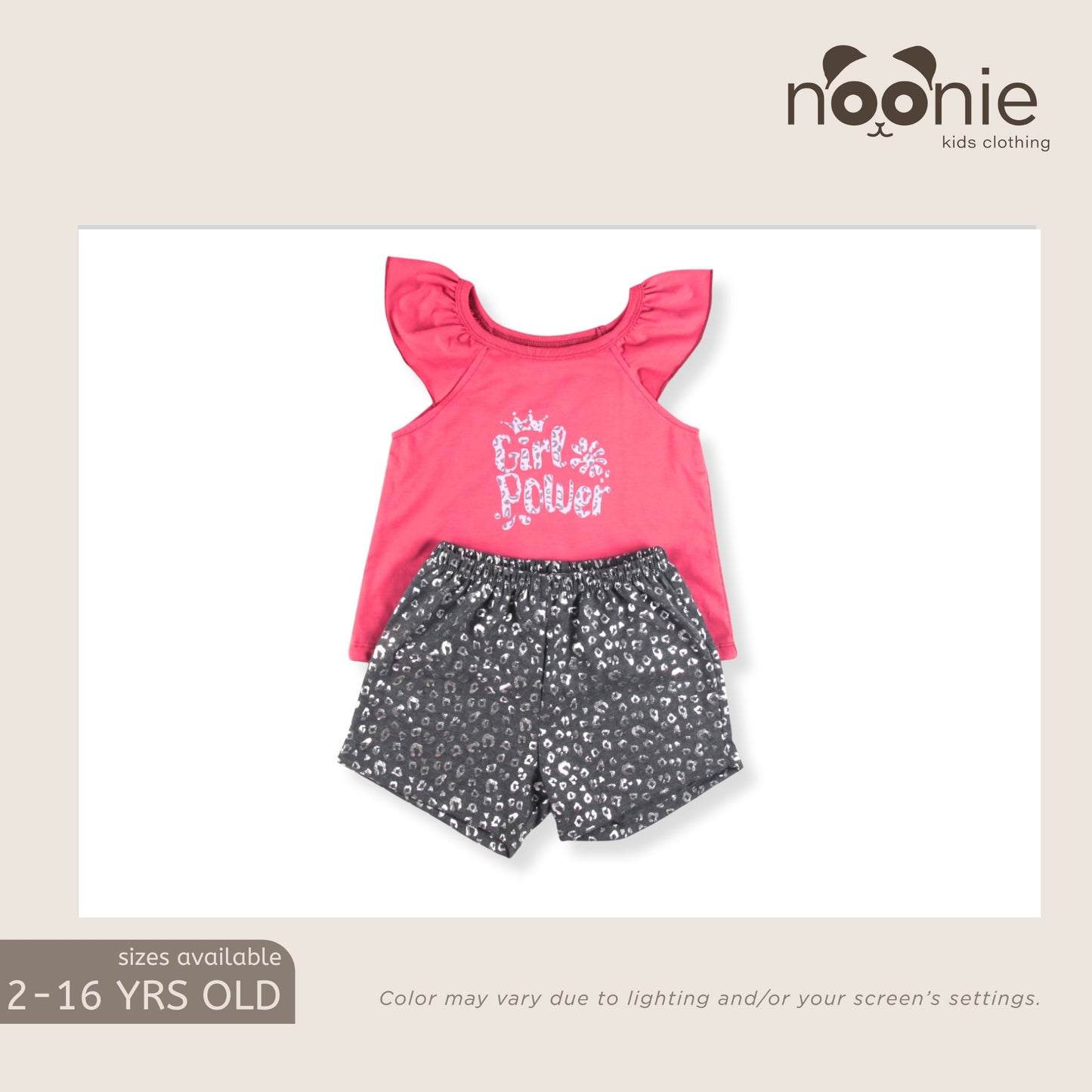 Noonie - Girls Terno - Cotton Flutter Sando and Shorts Set - Top with Graphic Print