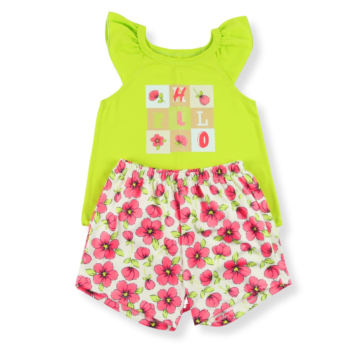 Noonie - Girls Terno - Cotton Flutter Sando and Shorts Set - Top with Graphic Print