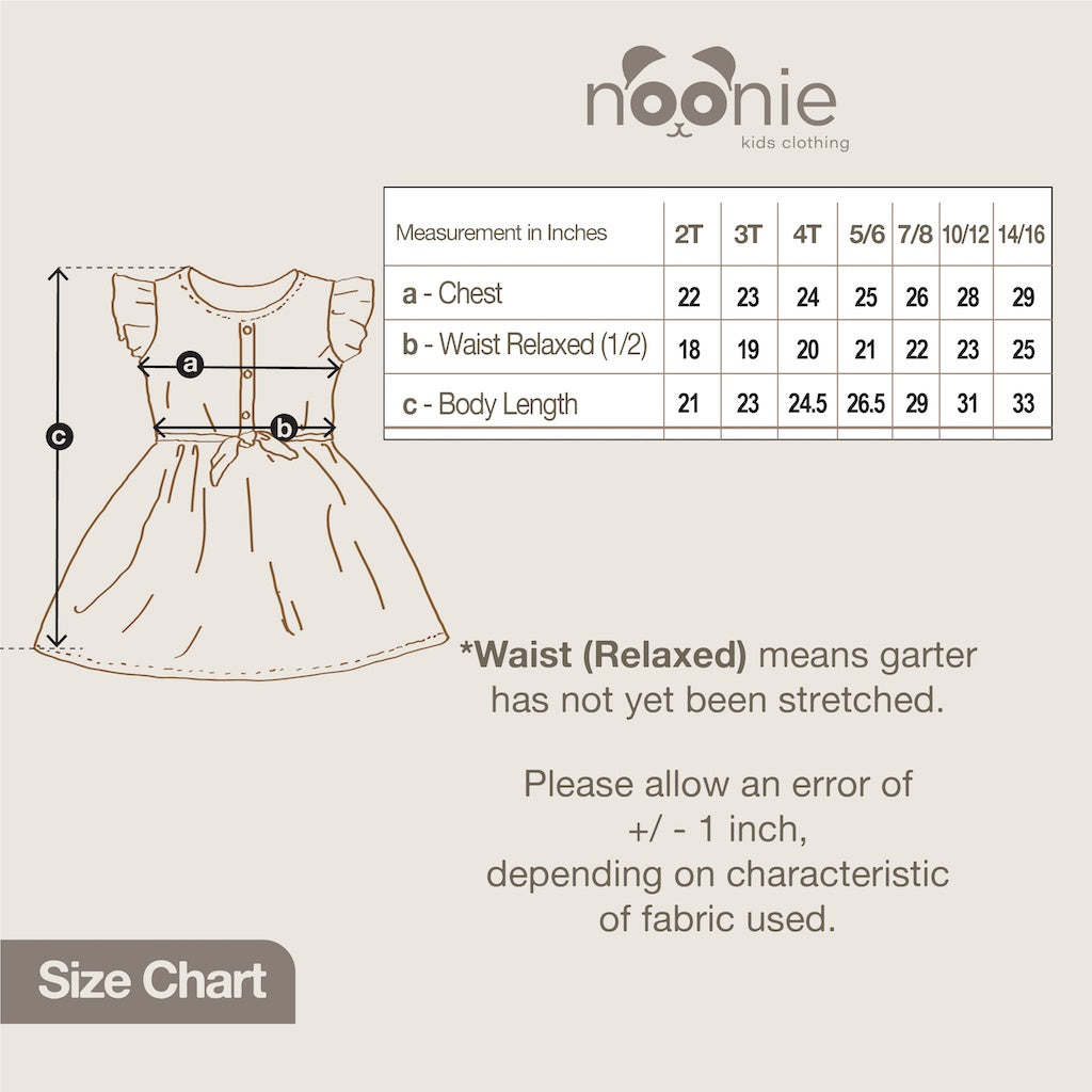 Noonie - Girls Dress (2-16Y) - Kids Outfit for Girls - Flutter Sleeves W/ Placket - Stretchable