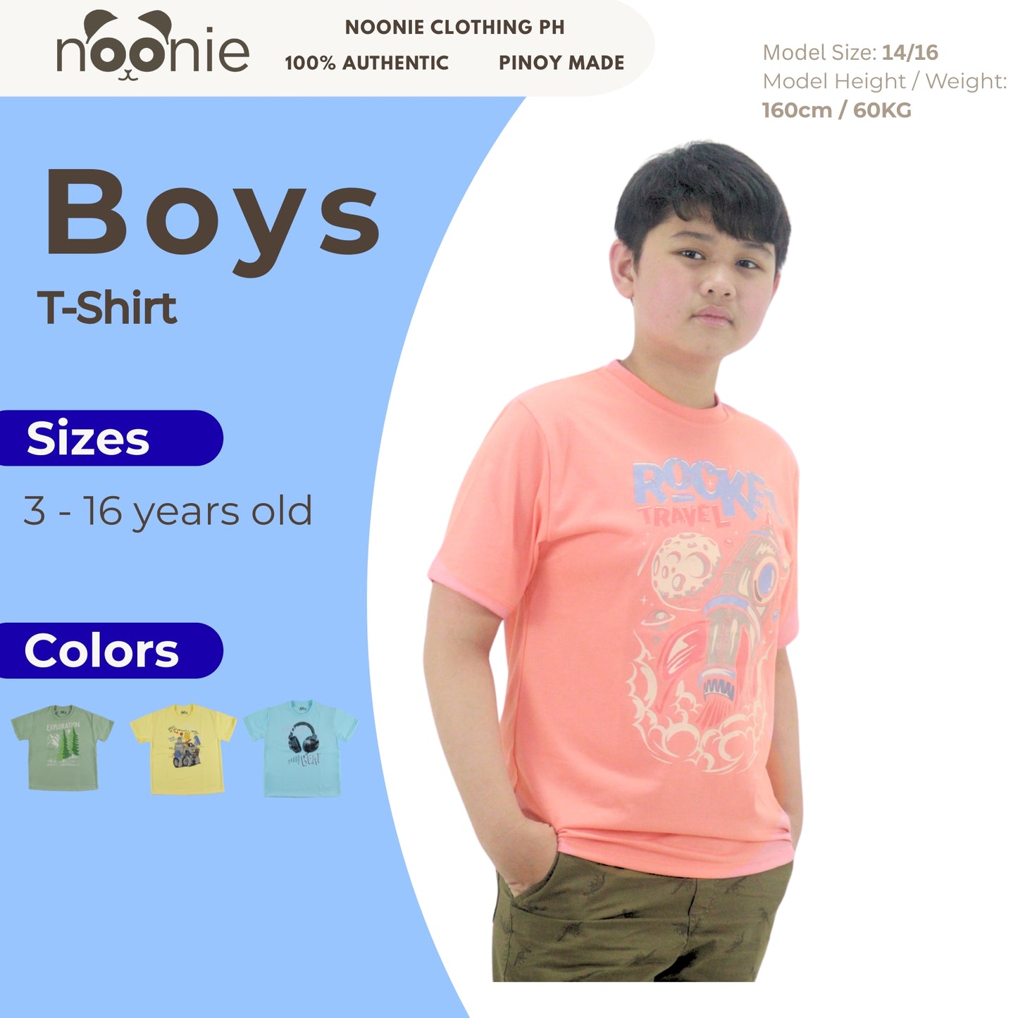 Noonie - BOYS T-shirt (3-16 yo) - T-Shirt Crew Round Neck- Cotton with Graphic DTF Print Tops