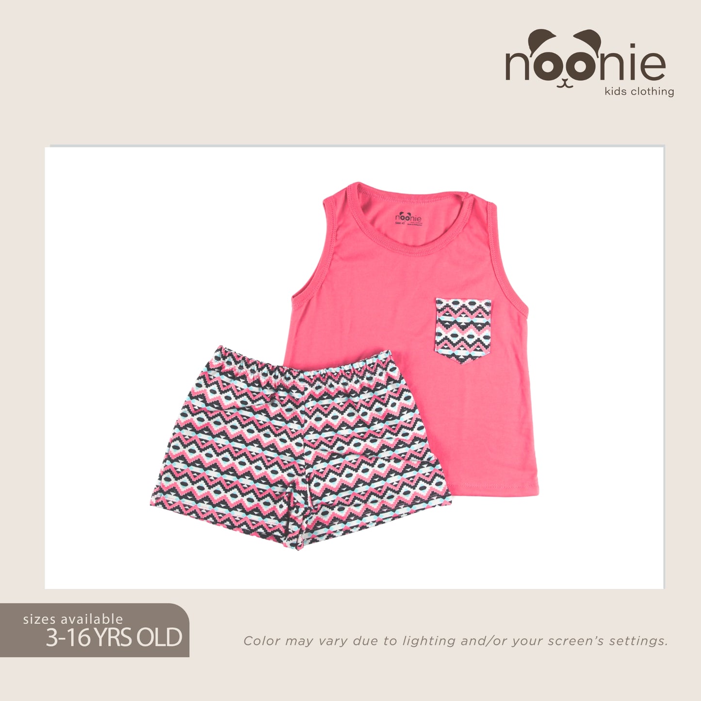 Noonie- Girls Terno (2-16Y) - Cotton Sando Tank & mini Shorts Set - Terno outfit for kids girls