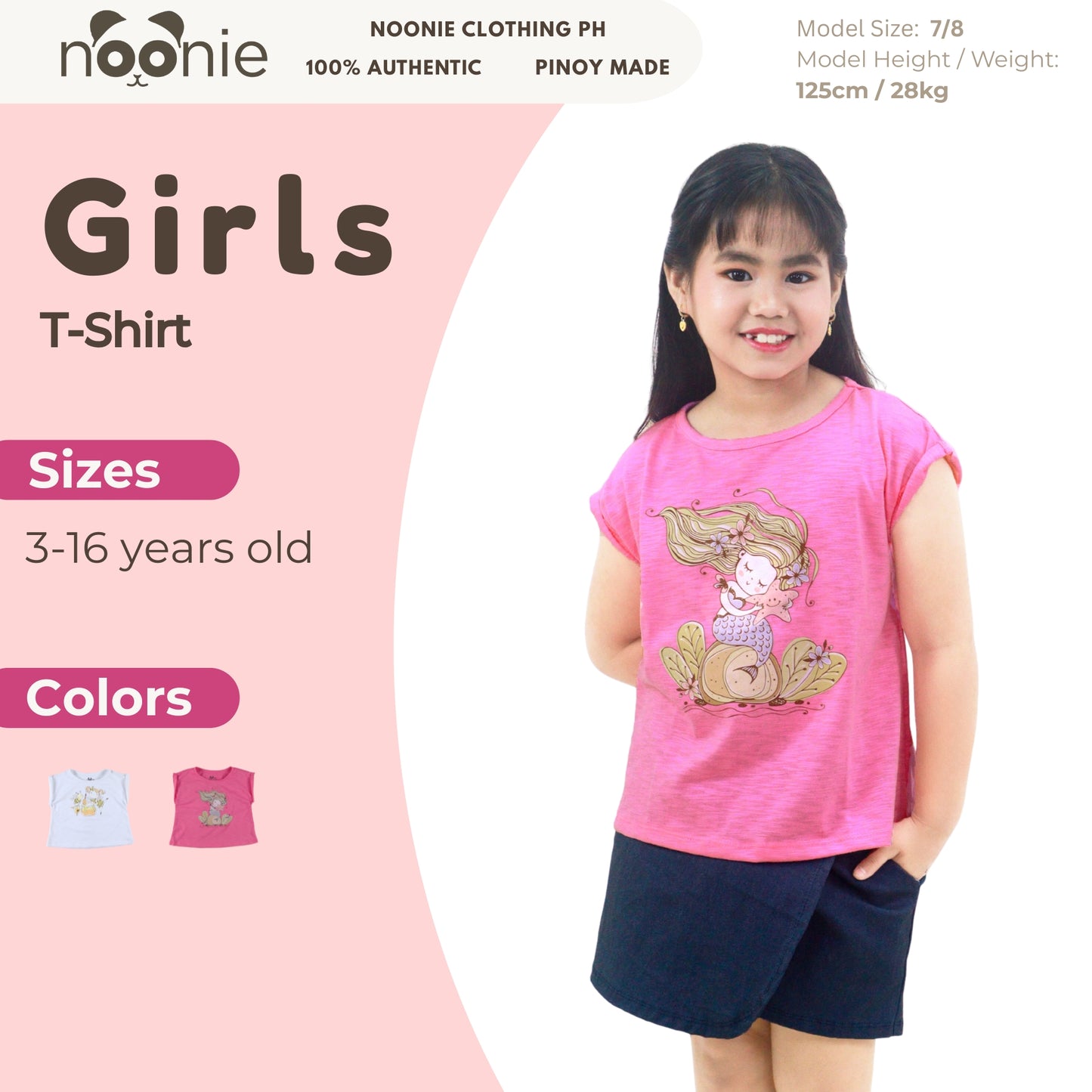 Noonie - Girls T-shirt (3-16 yo) - Dolman Sleeve Top- Cotton with Graphic DTF Print
