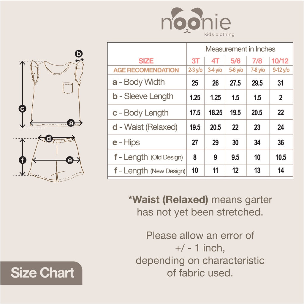 Noonie - Girls Terno (2-12Y)- Cotton Flutter Sleeves and Shorts Set- Terno Outfit for Kids Girl