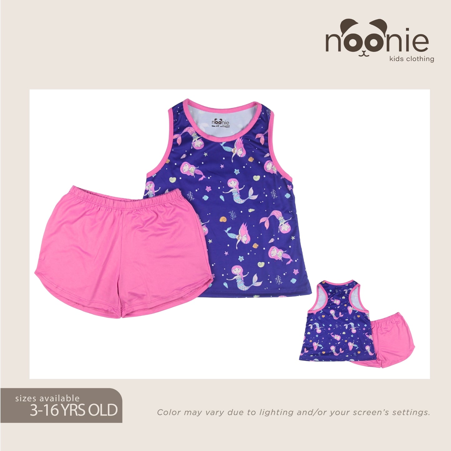 Noonie- Girls Terno (2-16Y) - Racerback Sando & Dolphin Shorts Sets & Coordinates - Terno outfit for