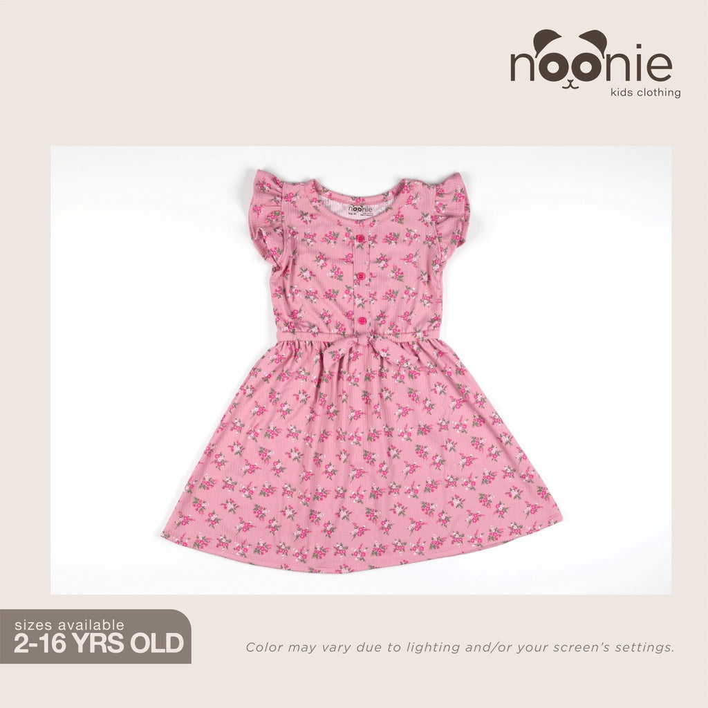 Noonie - Girls Dress (2-16Y) - Kids Outfit for Girls - Flutter Sleeves W/ Placket - Stretchable