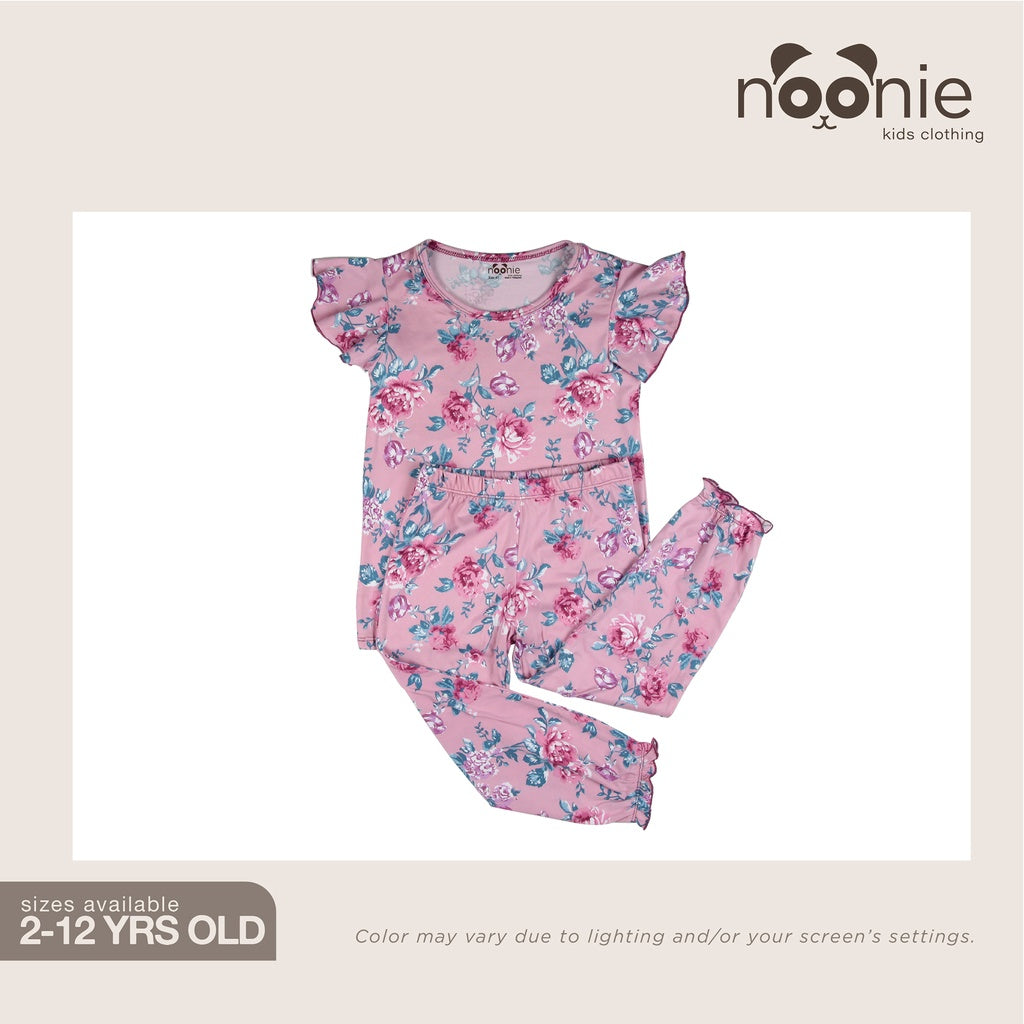 < Clearance > Noonie- Girls Terno (3-12Y) - Butterfly Sleeves & Jogger Pajama Set