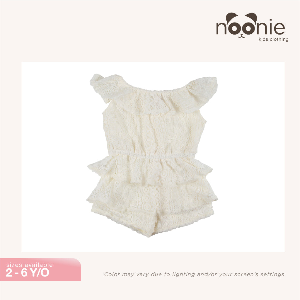 < Buy 1 Take 1 >Noonie- Girls Romper (2-7Y)- Off Shoulder Lace w/ lining Shorts Jumpsuit