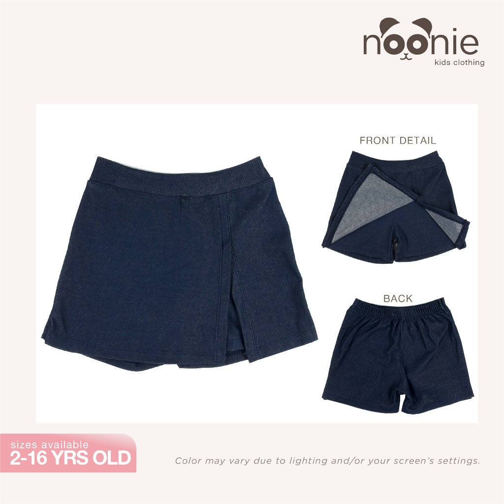 Noonie - Girls Denim Skort (2-12Y) - Kids Outfit for Girls Panlakad Skirt Shorts - Cotton Knit Denim