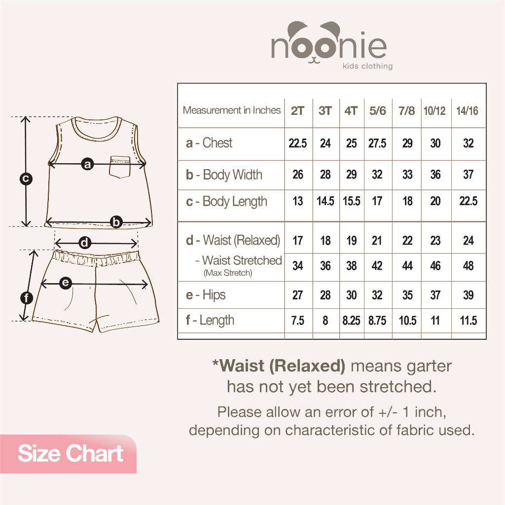 Noonie- Girls Terno (2-16Y) - Cotton Sando Tank & mini Shorts Set - Terno outfit for kids girls
