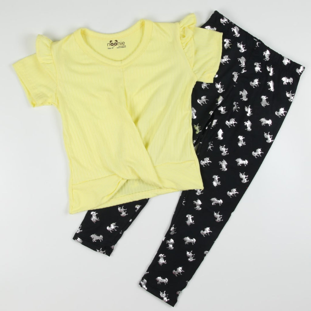 Noonie - Girls Set (2-16Y) - Stretchable Twist Hem Blouse with Leggings- Terno Outfit for kids Girl