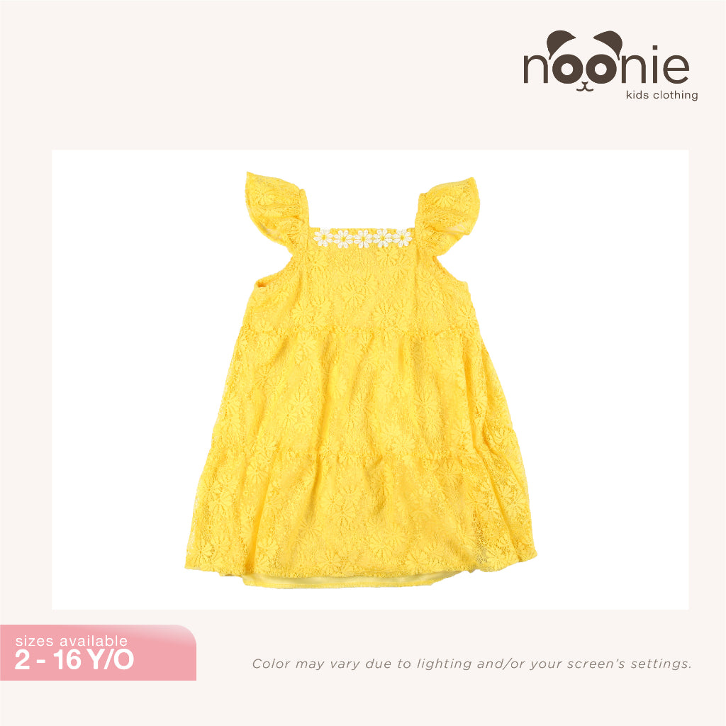 Noonie- Girls Mini Dress (1-12Y)- Lace w/ lining - Dress for Kids Girl -Flutter Sleeves - Quality