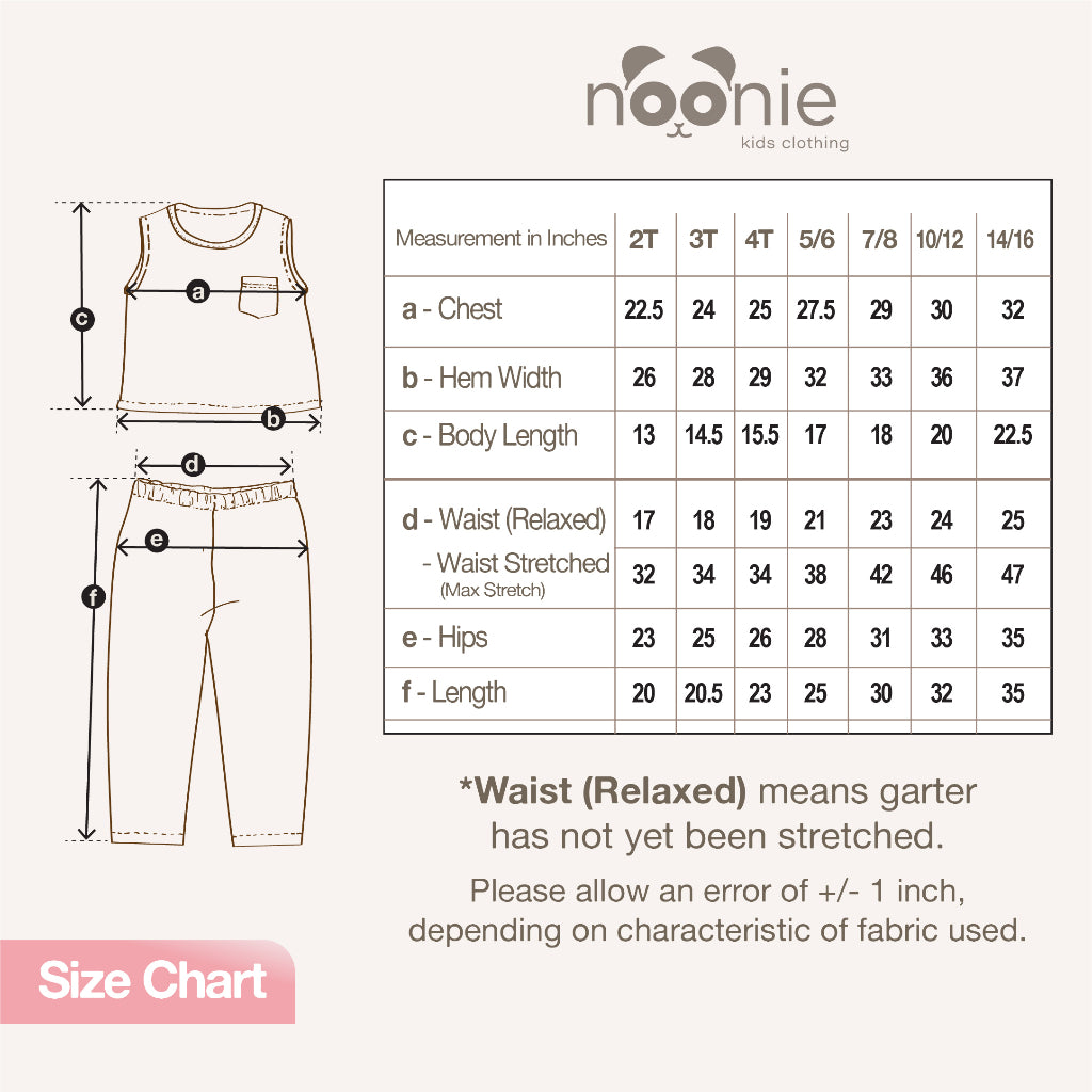 Noonie - Girls Terno (2-16Y)- Cotton Sando Tank & Pajama Set - Terno Outfit for Kids Girl - Pantulog