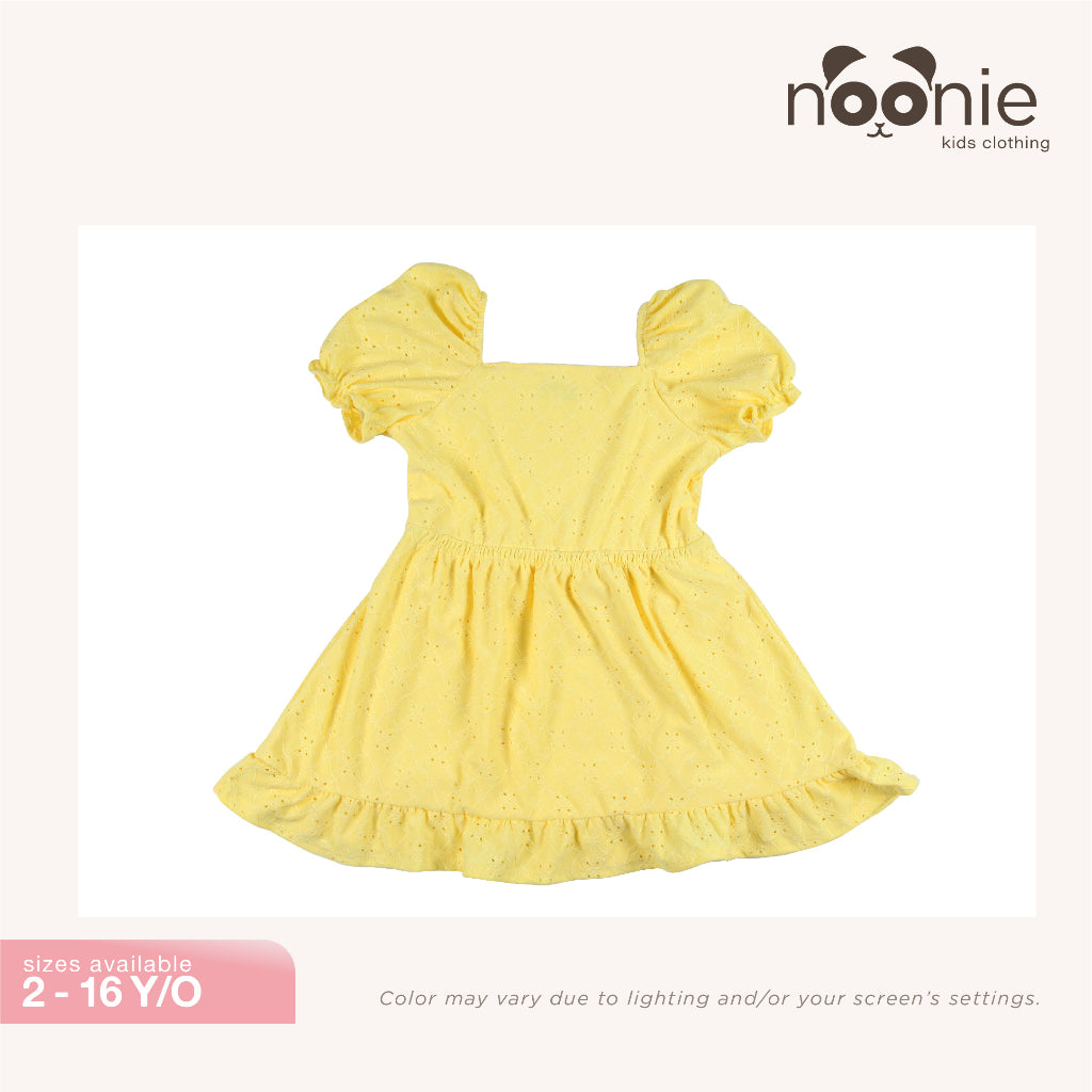 Noonie- Girls Dress (2-16Y)- Eyelet w/ lining - Kids Outfit for Girls -Puff Sleeves - Summer Beach