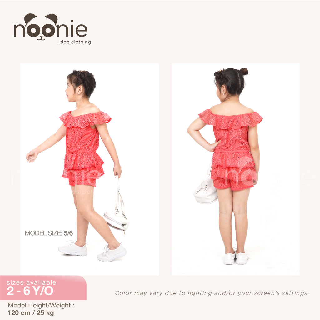 < Buy 1 Take 1 >Noonie- Girls Romper (2-7Y)- Off Shoulder Lace w/ lining Shorts Jumpsuit
