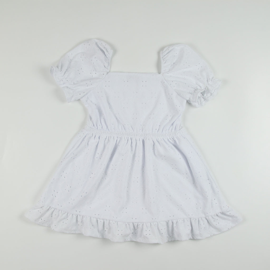 Noonie- Girls Dress (2-16Y)- Eyelet w/ lining - Kids Outfit for Girls -Puff Sleeves - Summer Beach