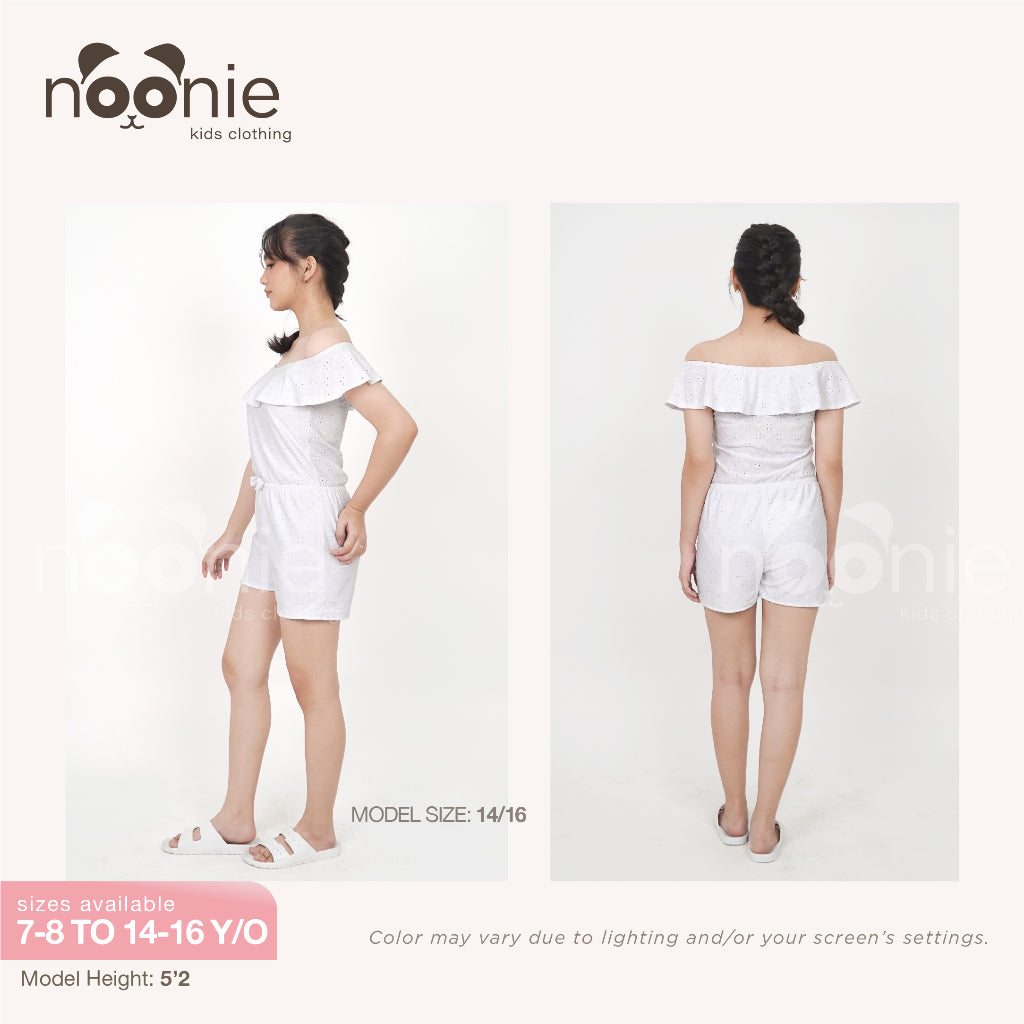 < Buy 1 Take 1 >Noonie- Girls Romper (7-16Y)- Eyelet w/ lining - Kids Outfit for Girls -Off Shoulder