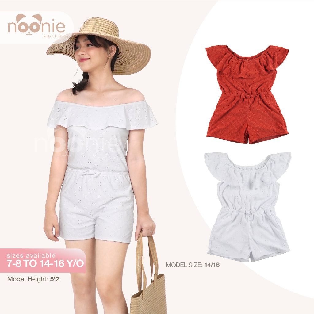 < Buy 1 Take 1 >Noonie- Girls Romper (7-16Y)- Eyelet w/ lining - Kids Outfit for Girls -Off Shoulder