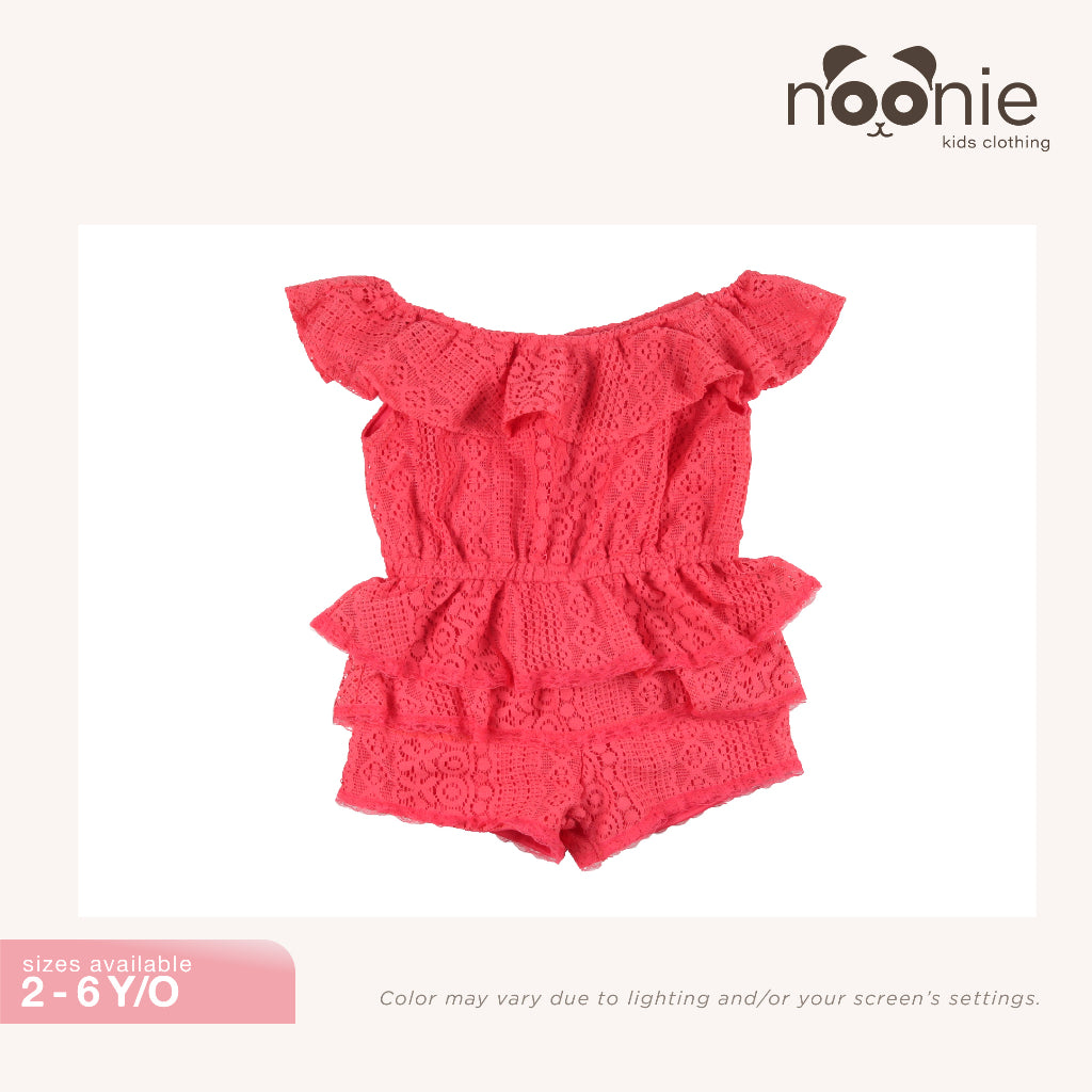 < Buy 1 Take 1 >Noonie- Girls Romper (2-7Y)- Off Shoulder Lace w/ lining Shorts Jumpsuit