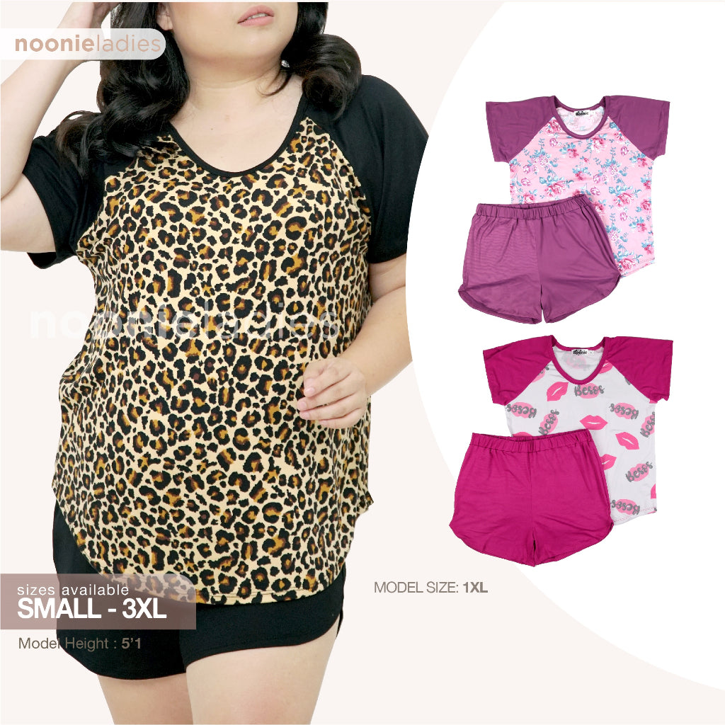 Noonie- Ladies Terno (S-3XL) - Sleepwear for Women - Stretchable Raglan T shirt & Shorts Set - Plus