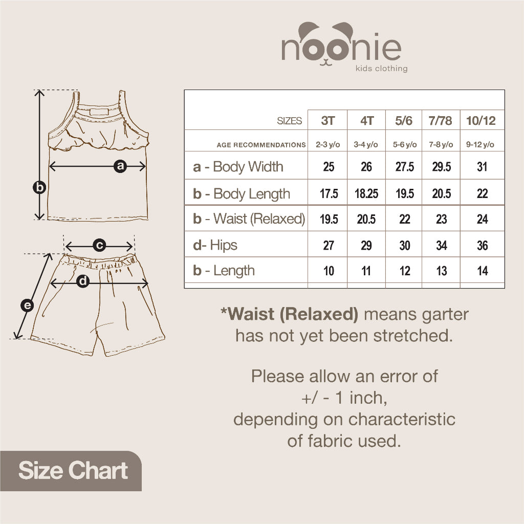 < Clearance >Noonie- Girls Terno (2-12Y) -Stretchable Spaghetti w/ Ruffles and Shorts