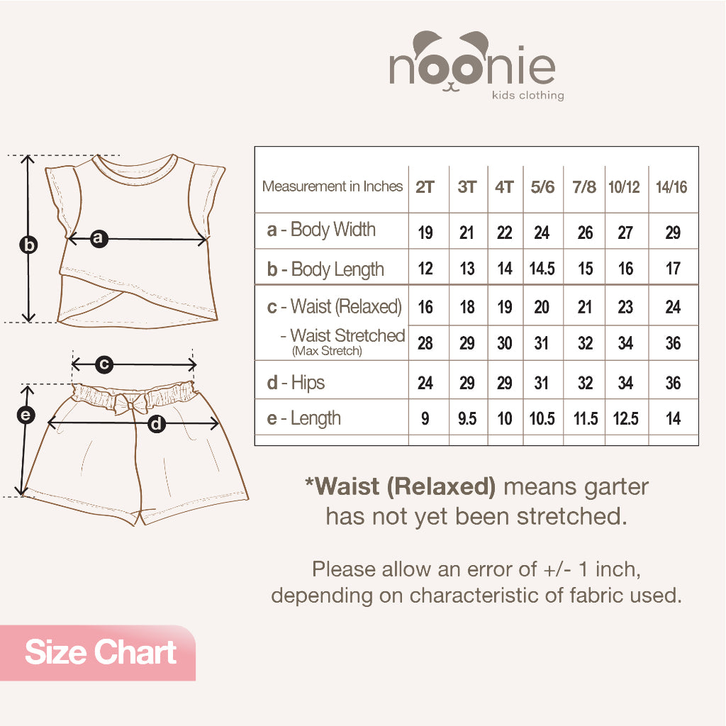 < Clearance >Noonie - Girls Set (2-16Y) - Crop Top Paperbag waist shorts Set