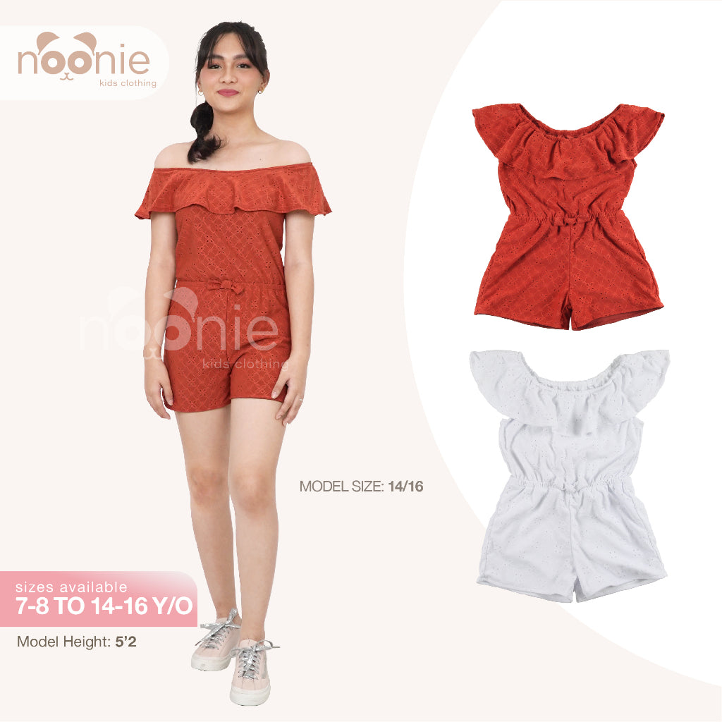 < Buy 1 Take 1 >Noonie- Girls Romper (7-16Y)- Eyelet w/ lining - Kids Outfit for Girls -Off Shoulder