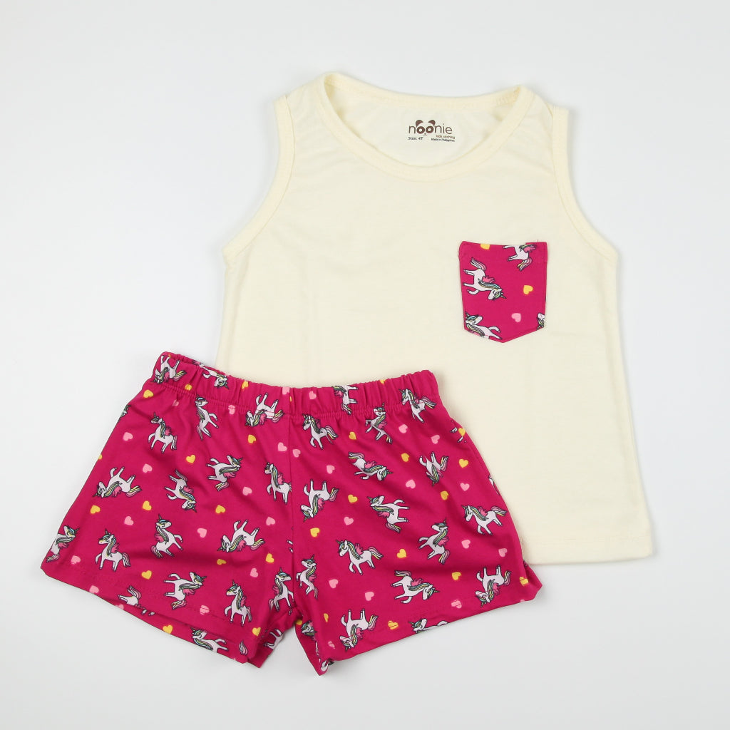 Noonie- Girls Terno (2-16Y) - Cotton Sando Tank & mini Shorts Set - Terno outfit for kids girls