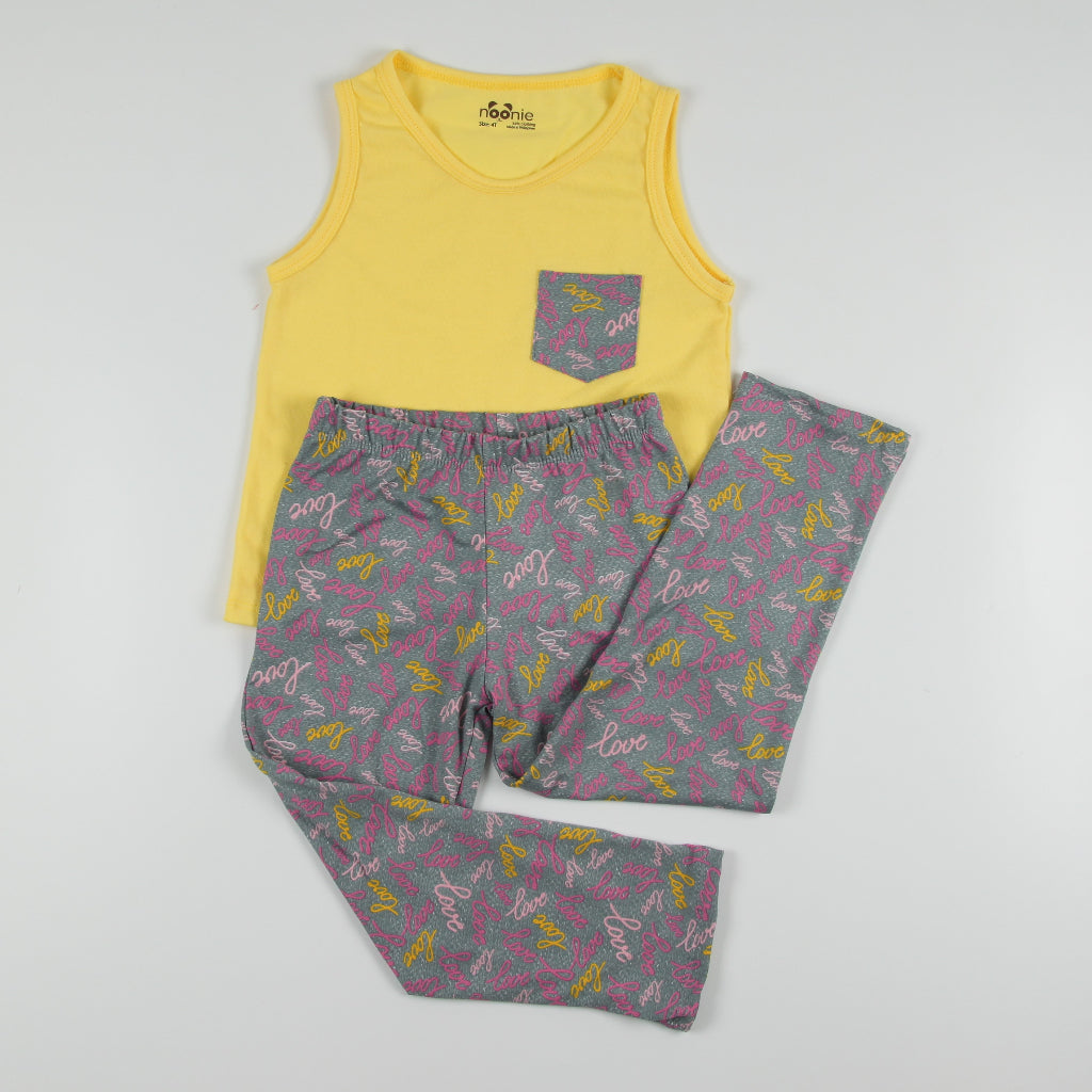 Noonie - Girls Terno (2-16Y)- Cotton Sando Tank & Pajama Set - Terno Outfit for Kids Girl - Pantulog