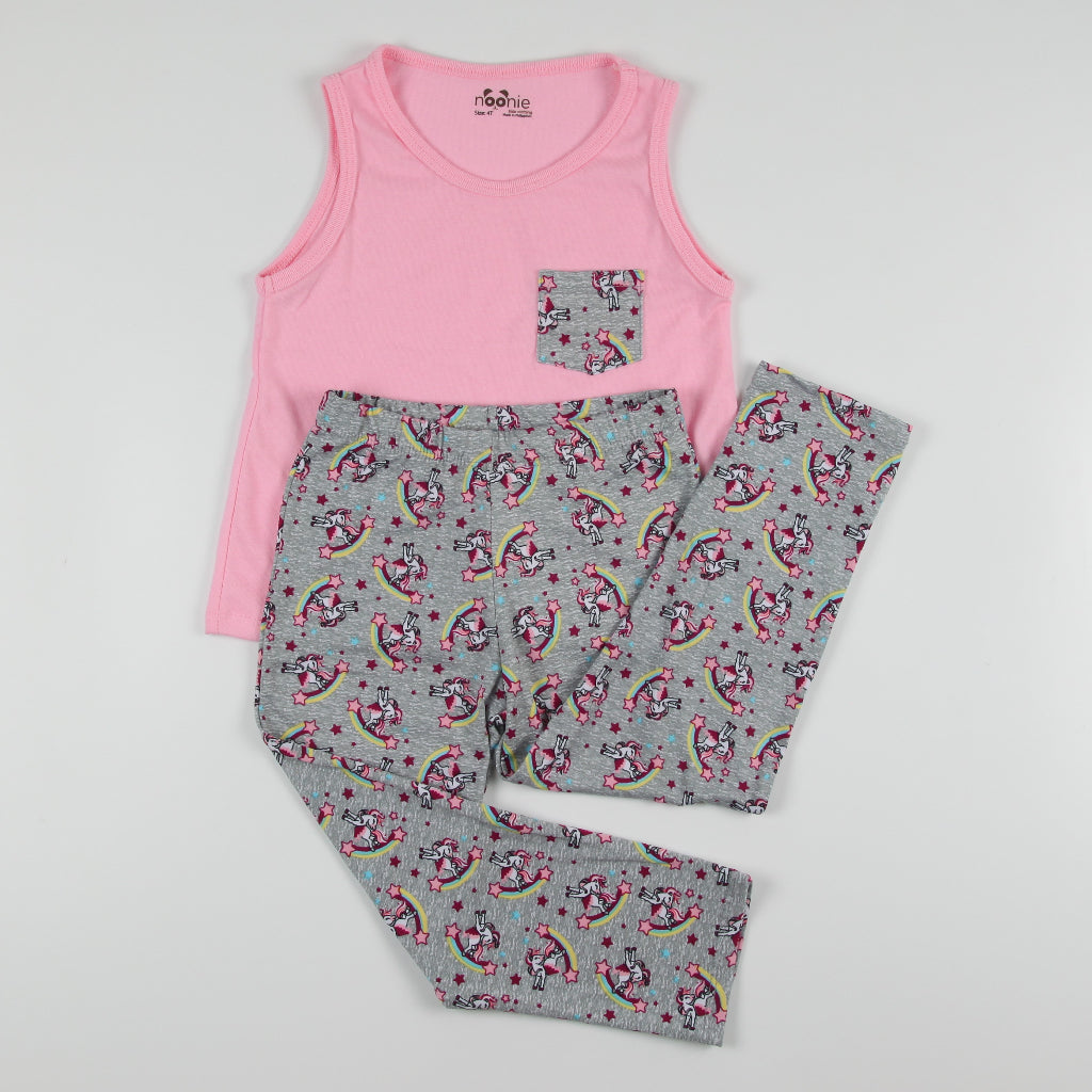 Noonie - Girls Terno (2-16Y)- Cotton Sando Tank & Pajama Set - Terno Outfit for Kids Girl - Pantulog