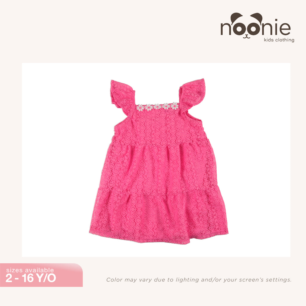 Noonie- Girls Mini Dress (1-12Y)- Lace w/ lining - Dress for Kids Girl -Flutter Sleeves - Quality