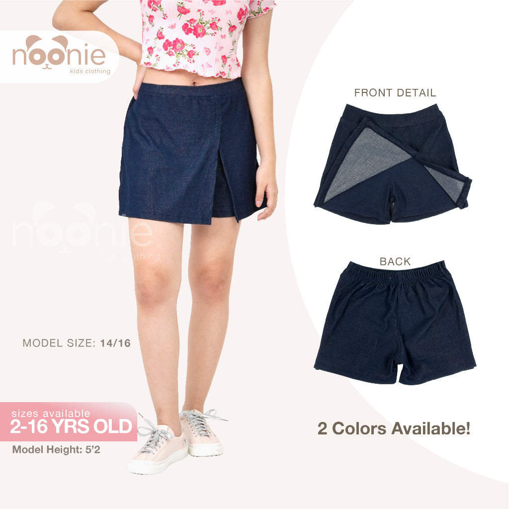 Noonie - Girls Denim Skort (2-12Y) - Kids Outfit for Girls Panlakad Skirt Shorts - Cotton Knit Denim