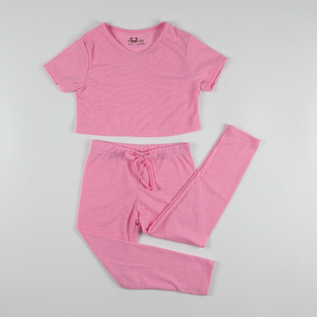 Noonie - Girls Set (2-16Y) - Crop Top & Leggings Stretchable - Terno Outfit for Kids Girl - Plain