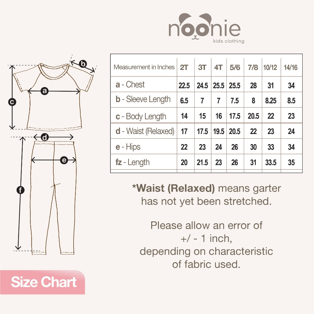 Noonie - Girls Terno (2-16Y) - Cotton Raglan & Pajama Set - Sleepwear Terno outfit for kids girls