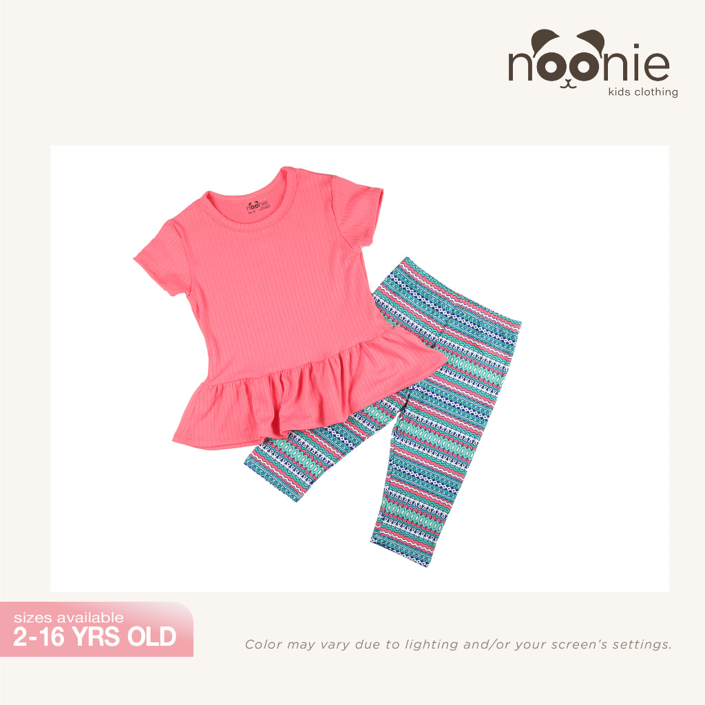 Noonie - Girls Peplum Tokong Set (2-16Y) - Peplum Shirt & Leggings Tokong - Comfortable