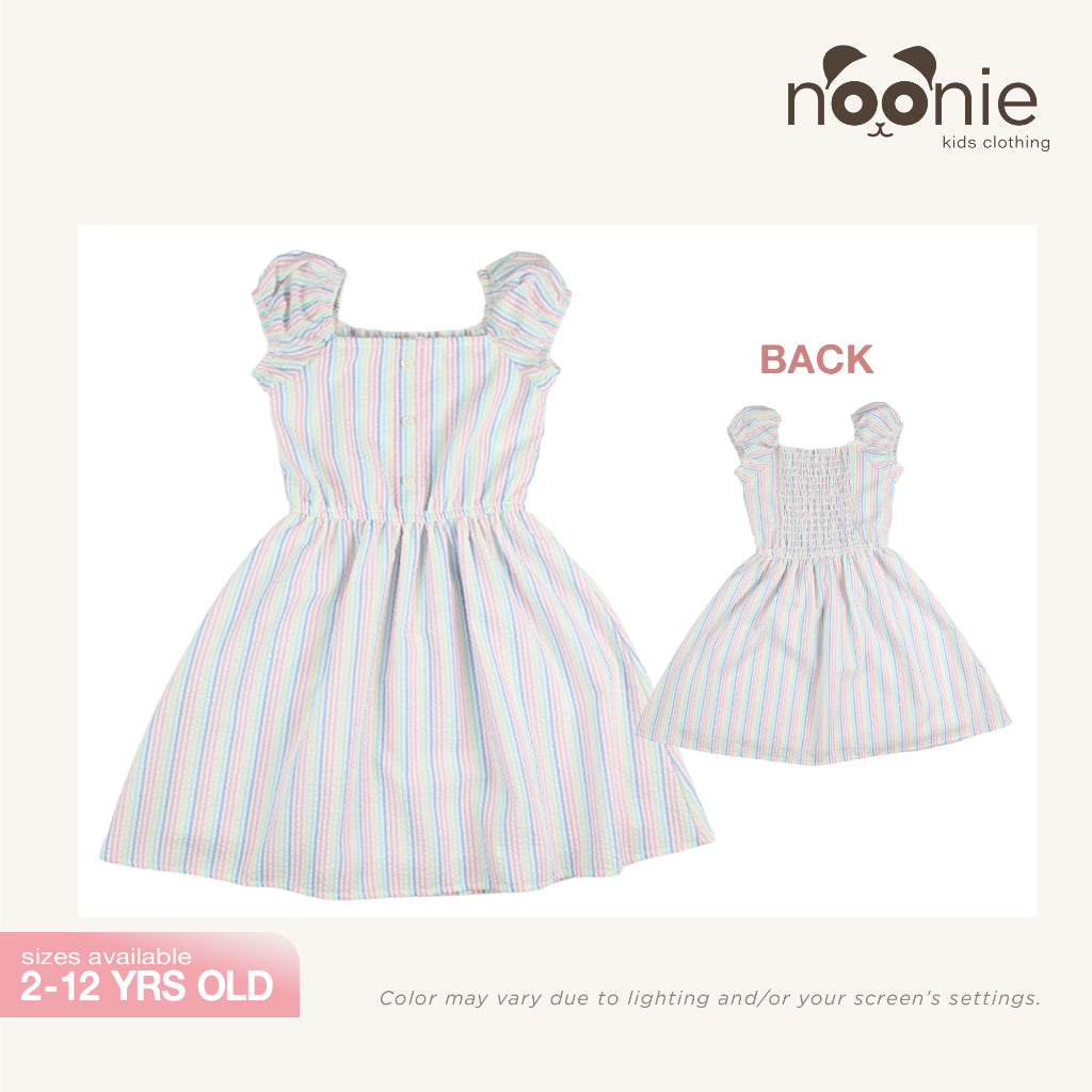 Noonie - Girls Dress (2-12Y) - Cotton Puff Sleeves - Seersucker - Kids Outfit for Girls -Comfortable