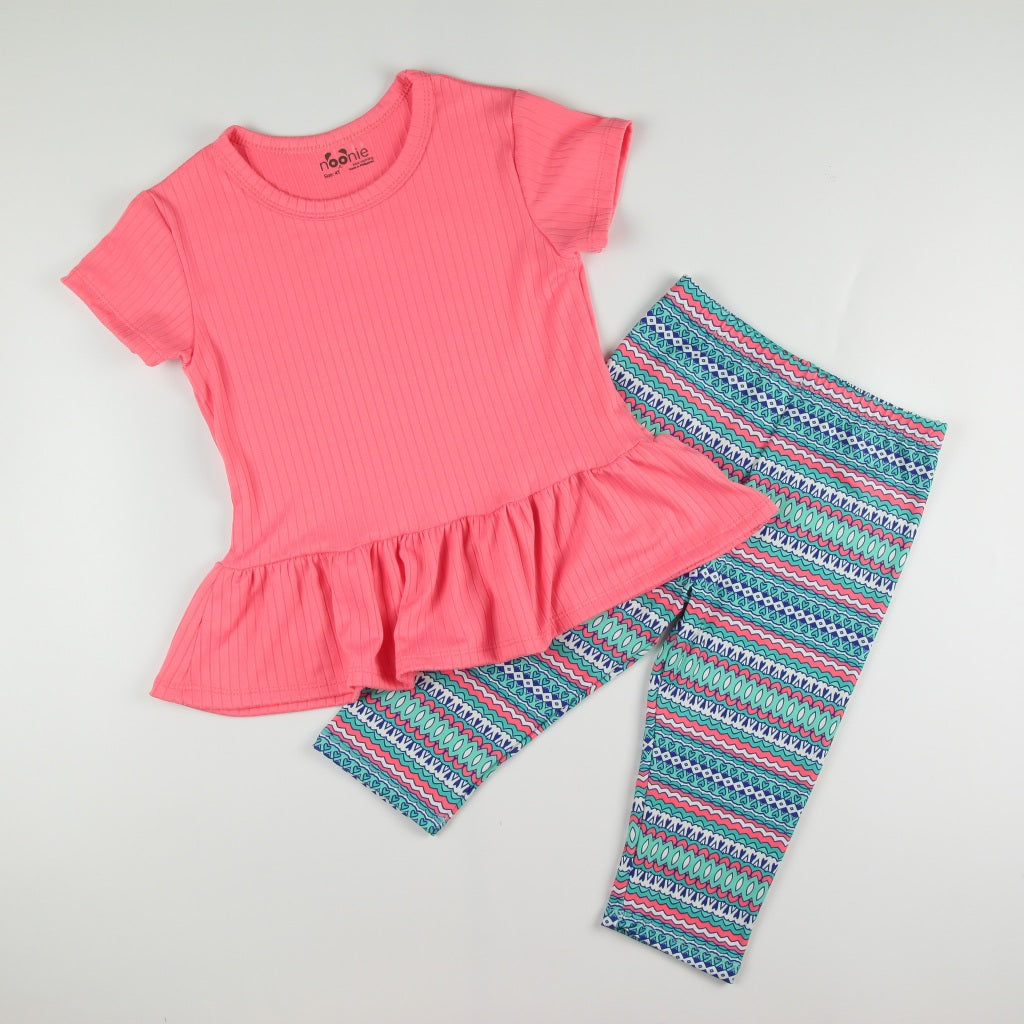 Noonie - Girls Peplum Tokong Set (2-16Y) - Peplum Shirt & Leggings Tokong - Comfortable