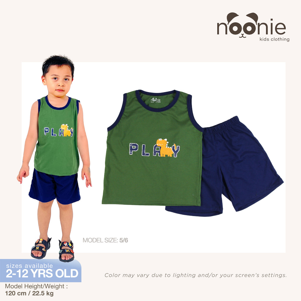 Noonie- Boys Terno (2-12Y) - All Cotton Sando & Shorts Set with Print- Terno for kids boy - Quality
