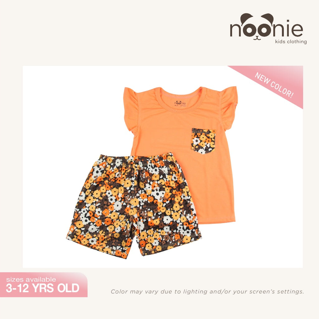 Noonie - Girls Terno (2-12Y)- Cotton Flutter Sleeves and Shorts Set- Terno Outfit for Kids Girl