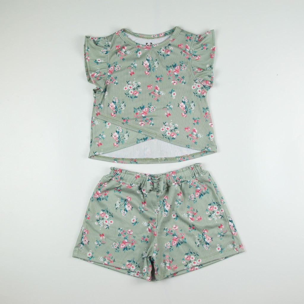 < Clearance >Noonie - Girls Set (2-16Y) - Crop Top Paperbag waist shorts Set