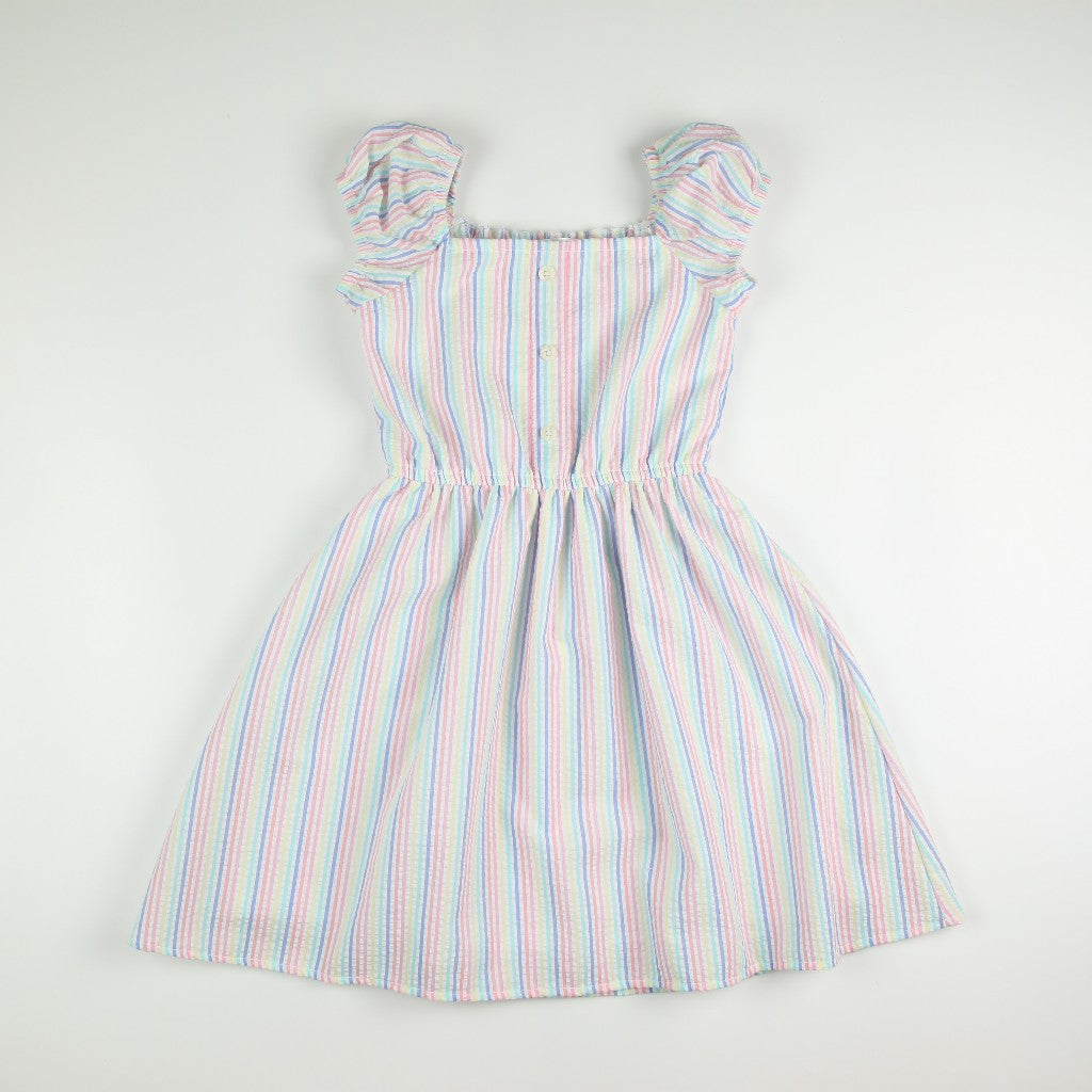 Noonie - Girls Dress (2-12Y) - Cotton Puff Sleeves - Seersucker - Kids Outfit for Girls -Comfortable