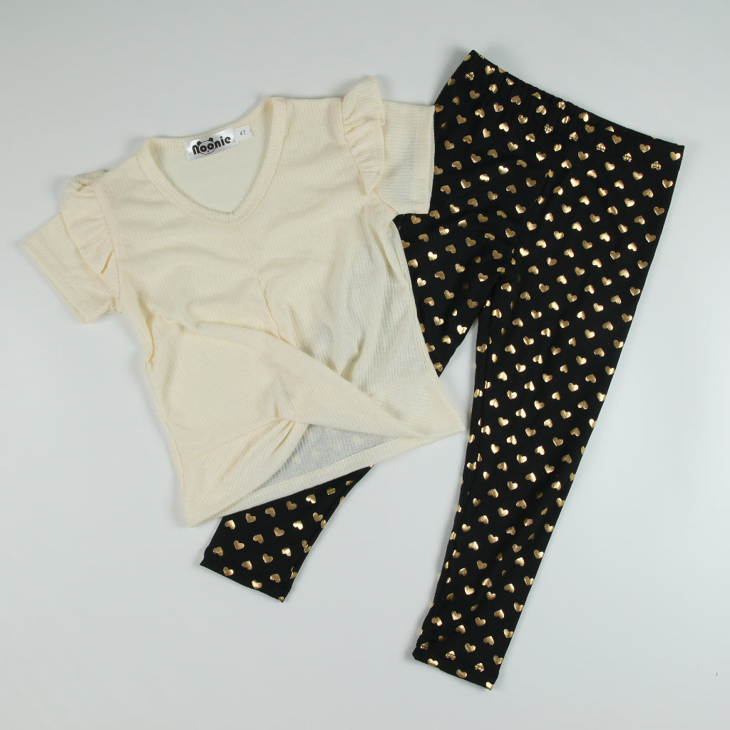 Noonie - Girls Set (2-16Y) - Stretchable Twist Hem Blouse with Leggings- Terno Outfit for kids Girl