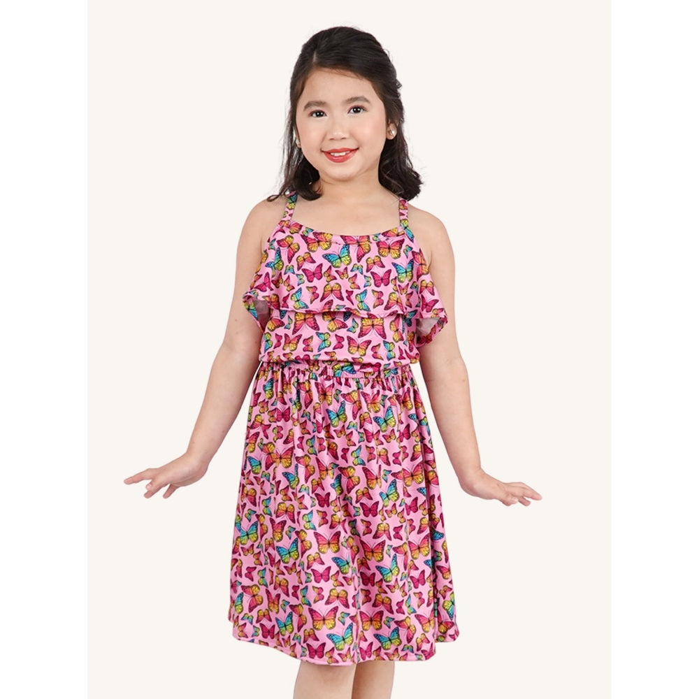 Noonie - Girls Halter Dress (2-16Y) - Kids Outfit for Girls - Butterfly Flowers Ruffle Party Dress