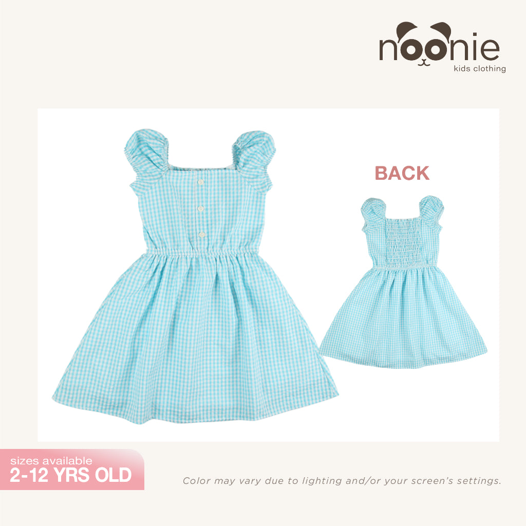 Noonie - Girls Dress (2-12Y) - Cotton Puff Sleeves - Seersucker - Kids Outfit for Girls -Comfortable