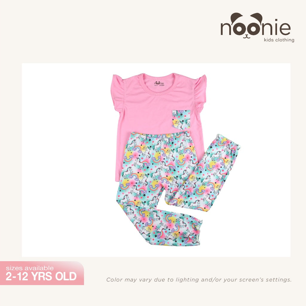Noonie - Girls Terno (2-12Y) - Cotton Flutter Sleeve & Pajama Set - Sleepwear Terno - Pambahay
